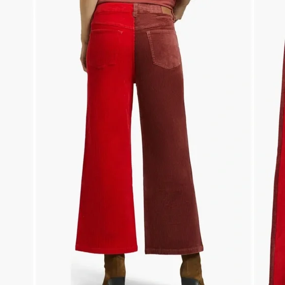 Brixton Two-Tone Red and Burgundy Wide-Leg Corduroy Jeans - Picture 2 of 9